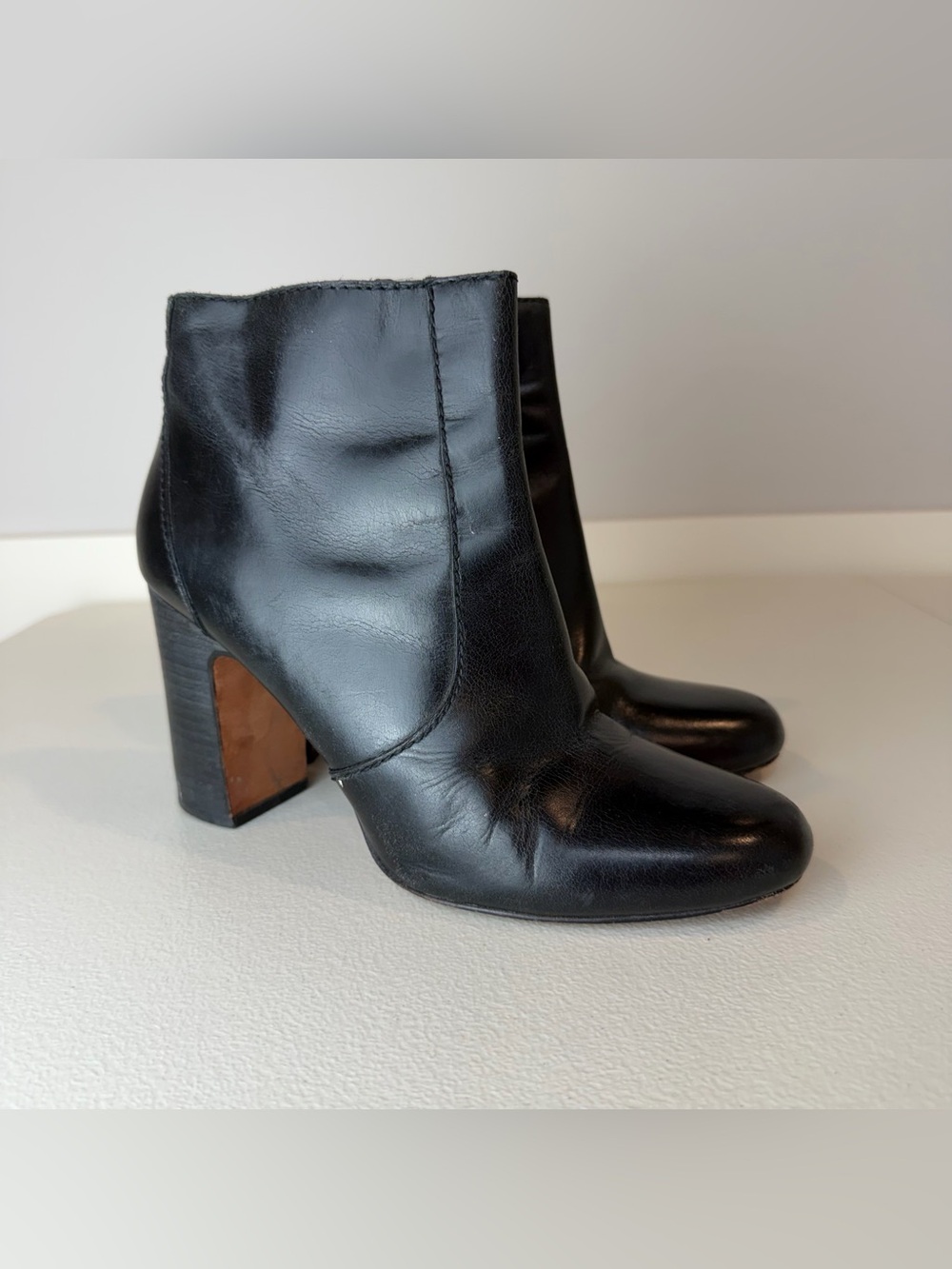 Madewell Black Leather The Sutton Block Heel Ankle Boots Booties Size 8